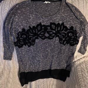 Maurices Gray and Black Embroidered Top